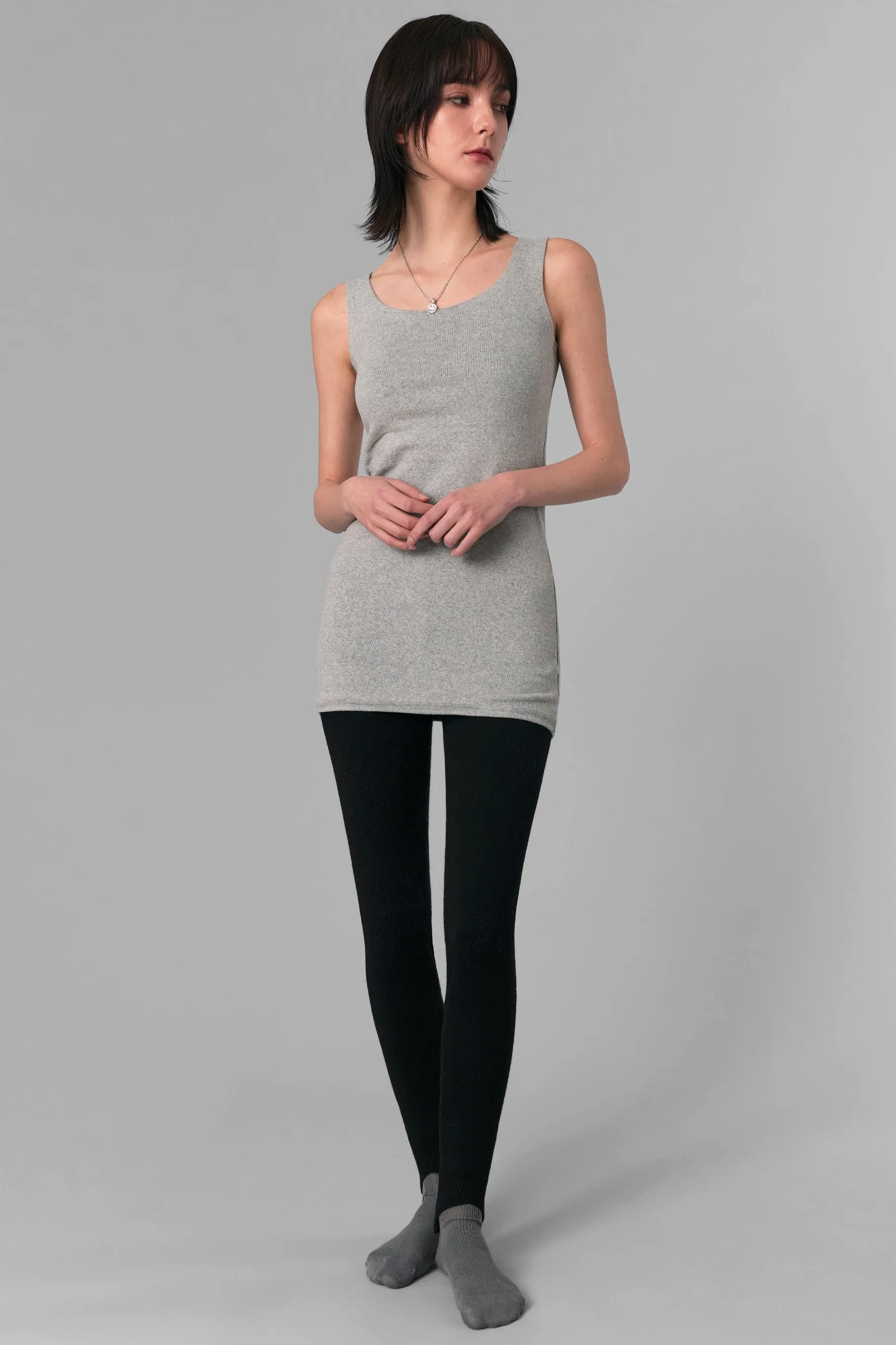 Long Scoop Neck Tank Top, Grey