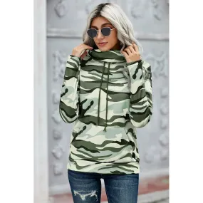 Long sleeve Army Green Camo Cowl Neck Top