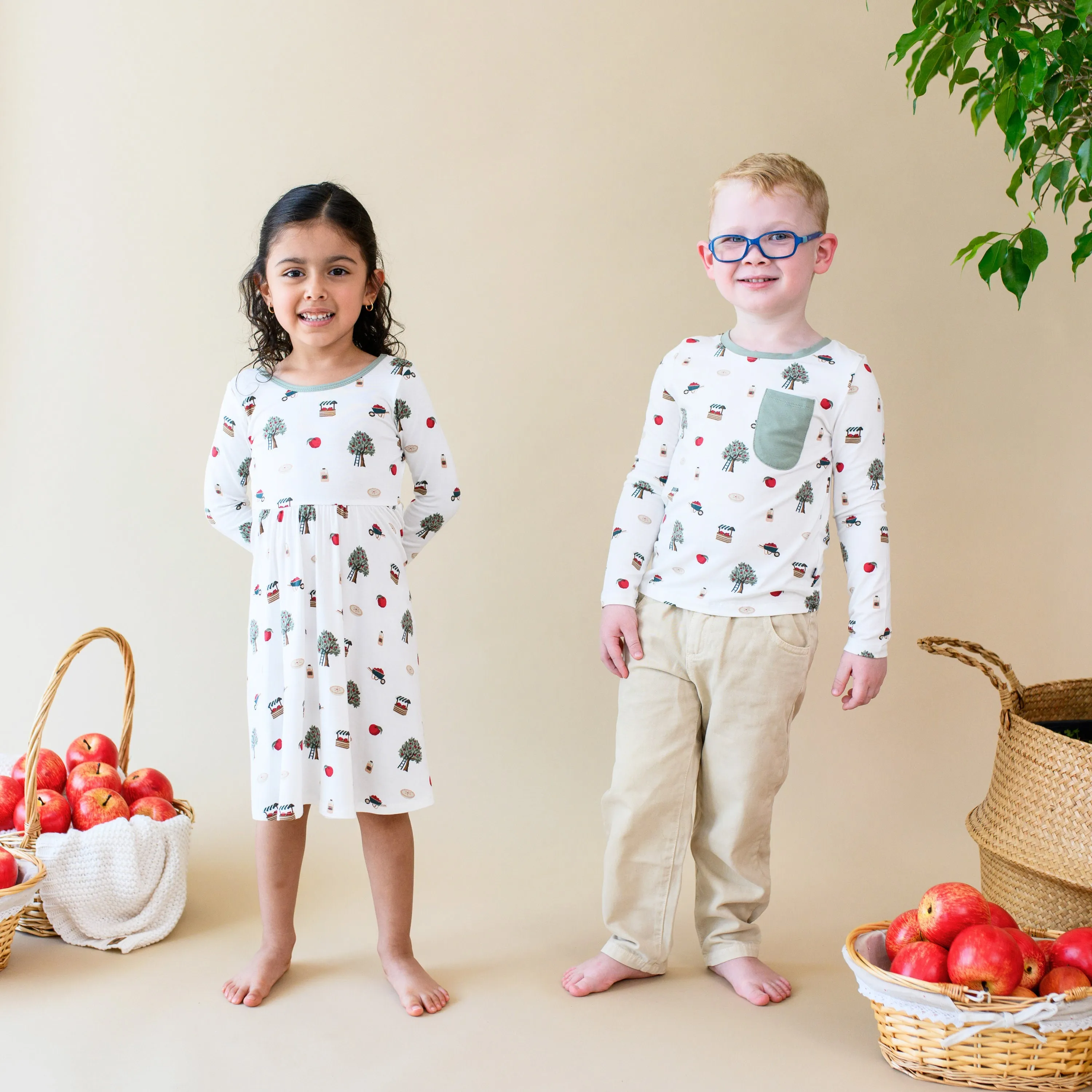 Long Sleeve Toddler Crew Neck Tee in Apple Orchard