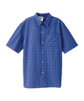 Men's Short Sleeve Button Down Shirt with Back Overlap