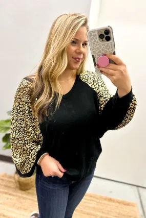 Not Your Average Leopard Sleeve Top, Black/Gold