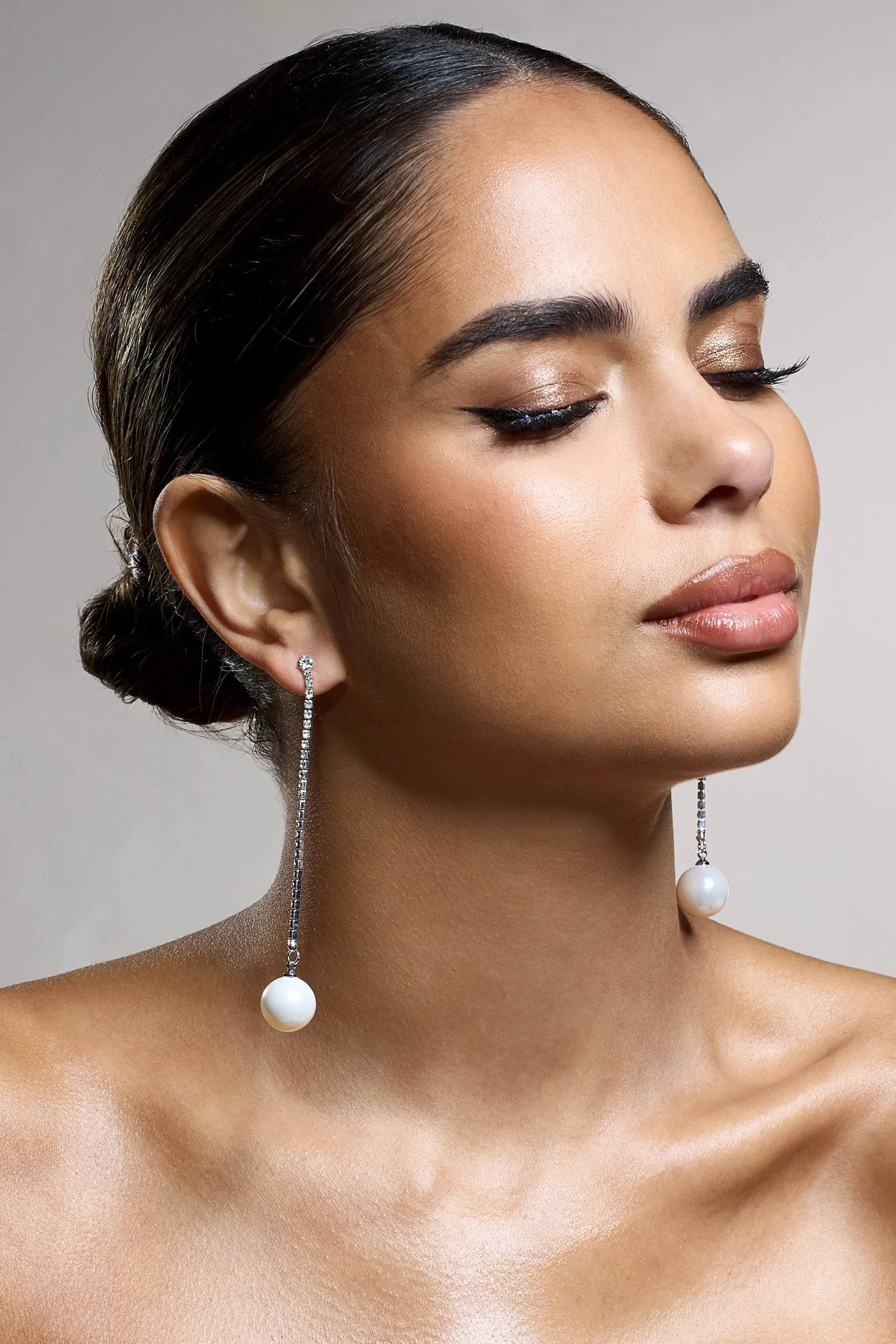 Pearla | Silver Diamante Peal Dangle Earrings