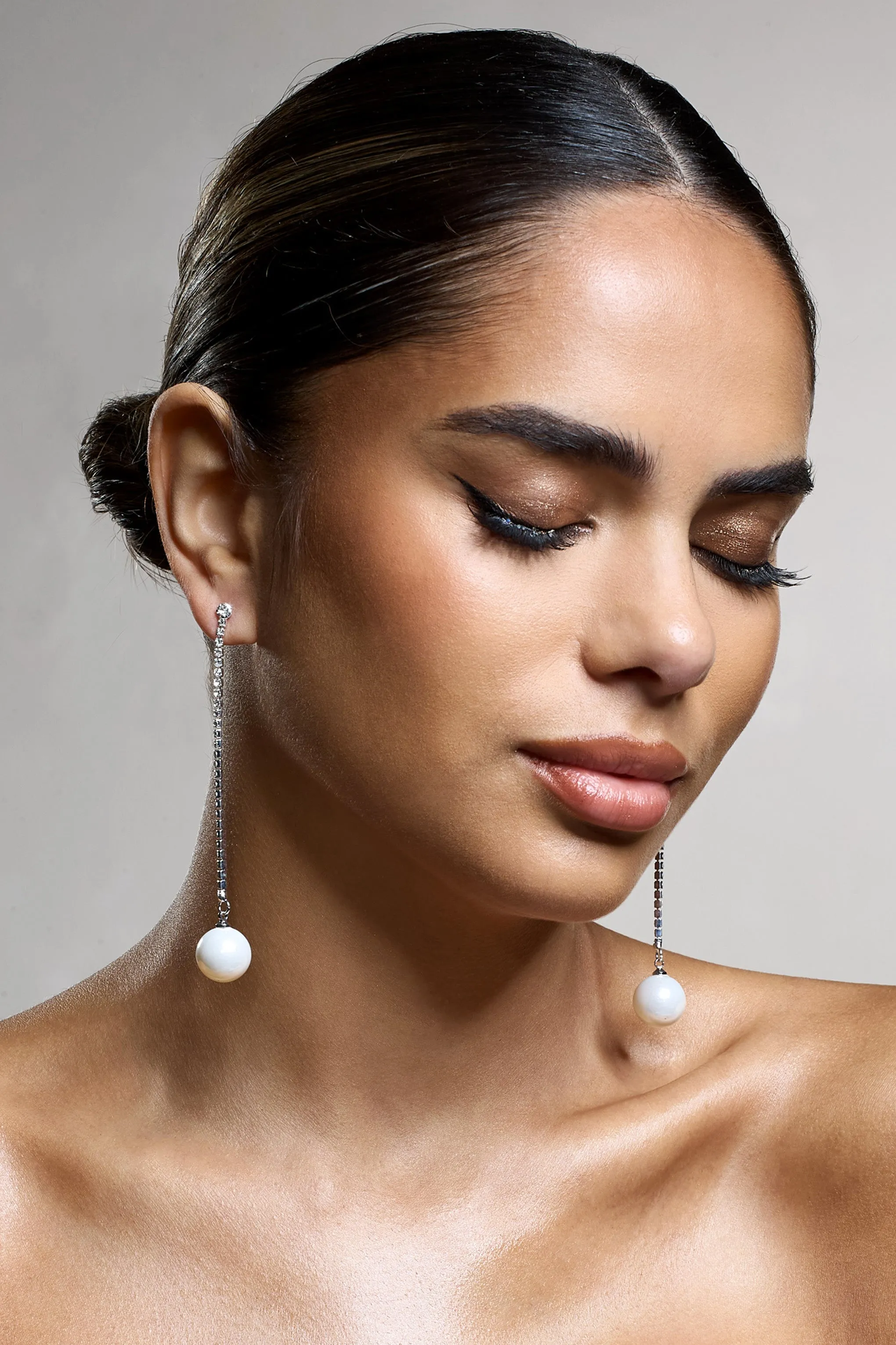 Pearla | Silver Diamante Peal Dangle Earrings