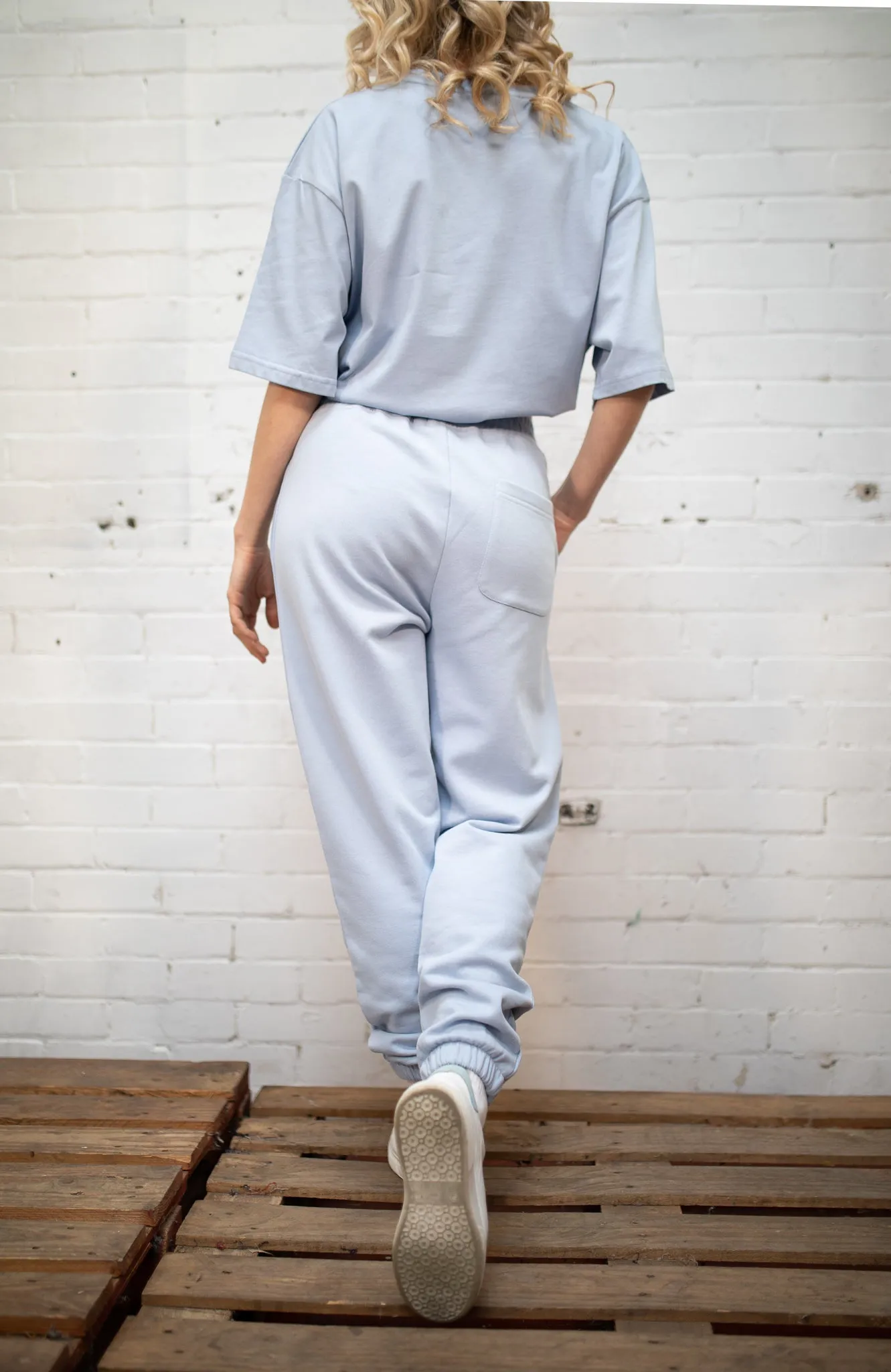 Plant Dyed Organic Cuffed Joggers in Sky Blue