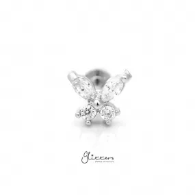 Prong Set CZ Butterfly Tragus Cartilage Barbell Stud - Clear