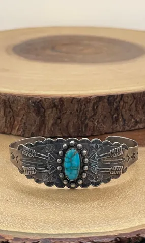 PROTECTIVE ARROWS Navajo Fred Harvey Era Silver & Turquoise Cuff