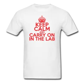 "Keep Calm and Carry On in the Lab" (red) - Men's T-Shirt