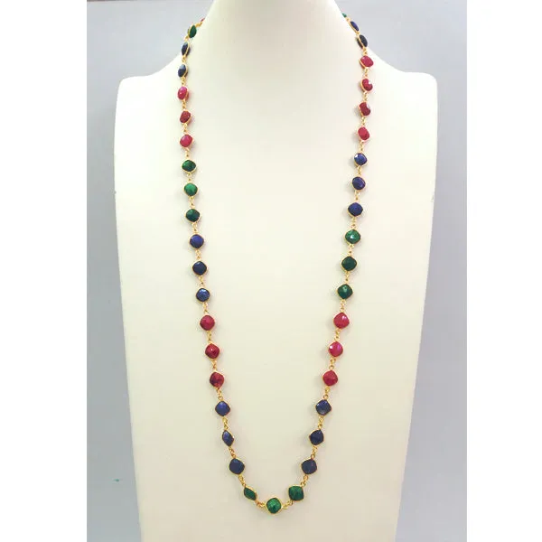 Ruby, Emerald & Blue Sapphire Jeweled Chain Necklace