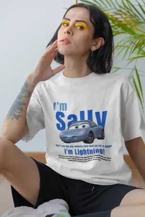 Sally Carrera Lightning CARS Unisex White Oversized T-shirt (Front Side Printed)