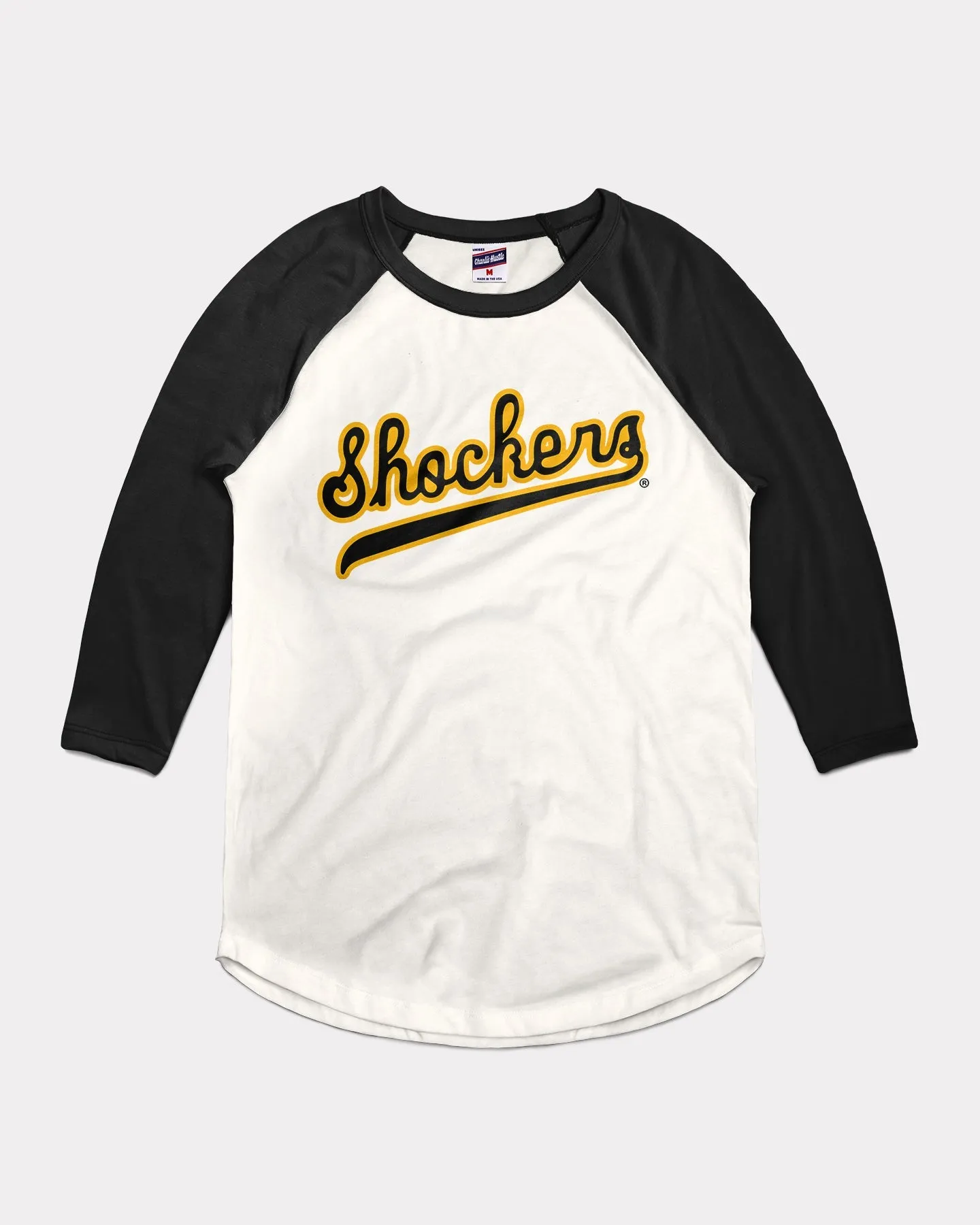 Shockers Baseball Script White & Black Raglan