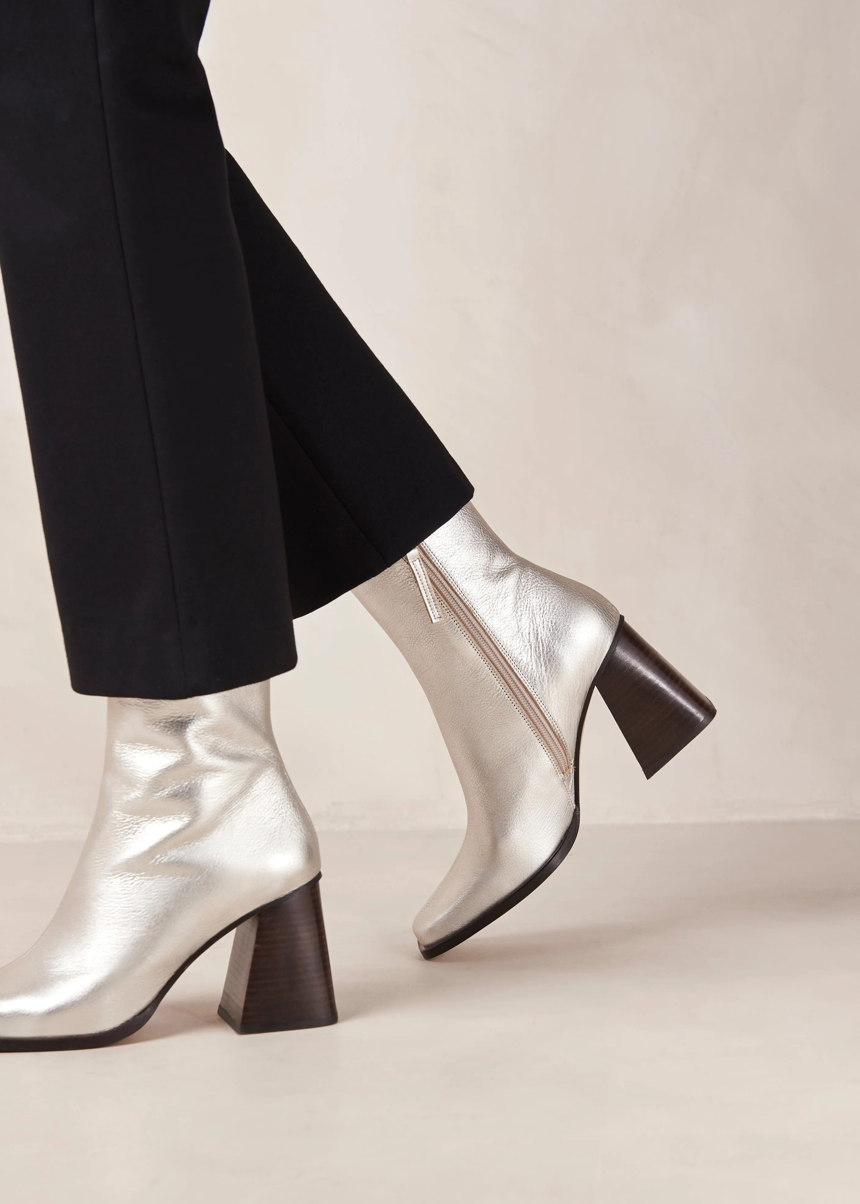 South Shimmer Silver Leather Ankle Boots