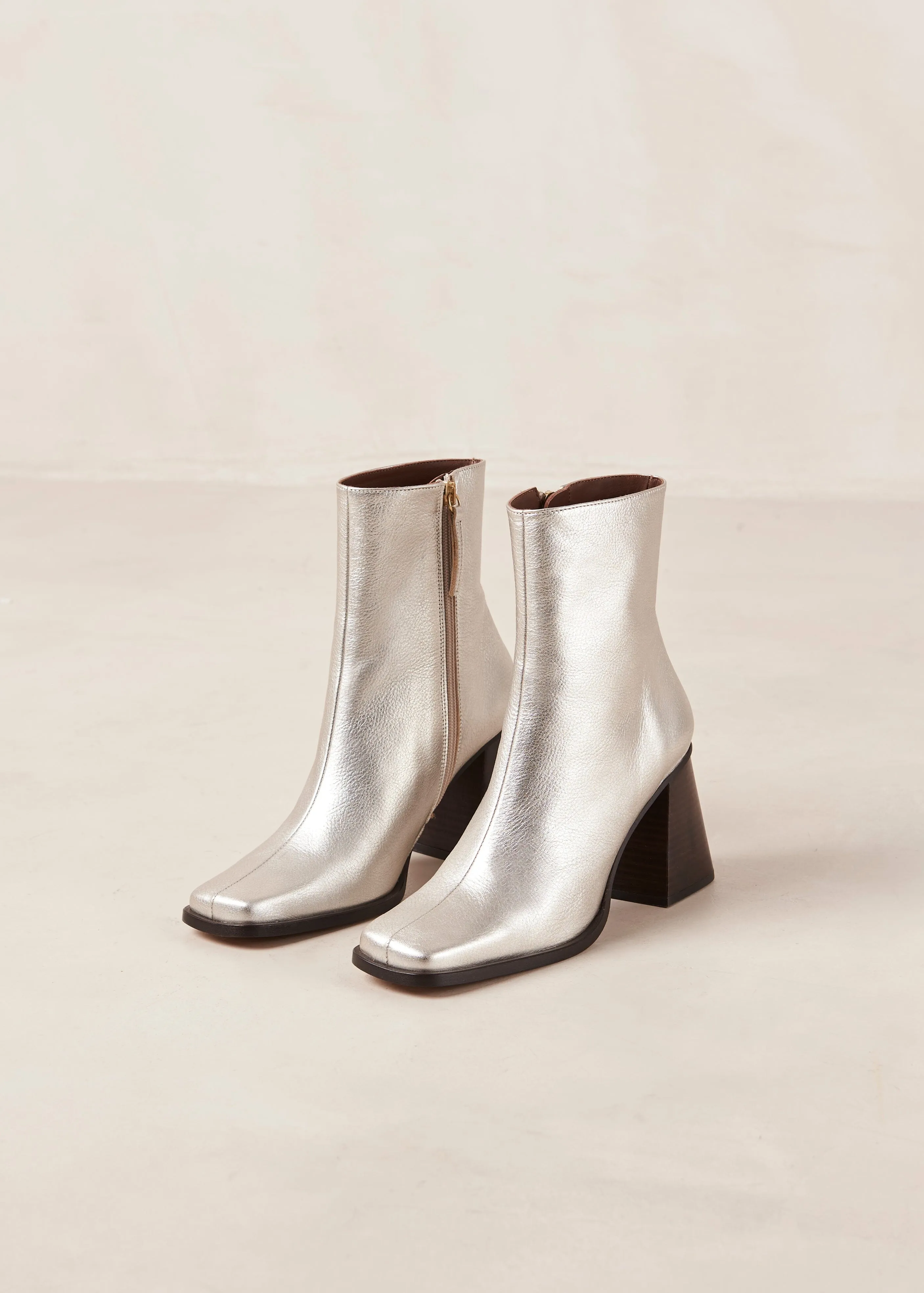 South Shimmer Silver Leather Ankle Boots