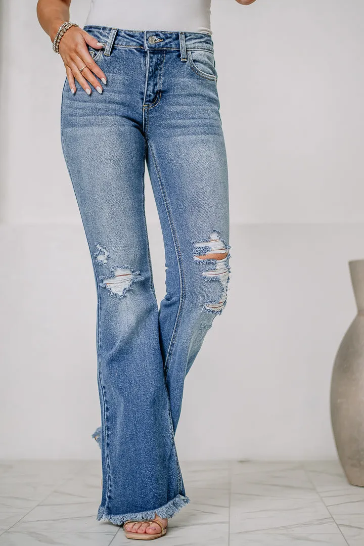 Stevie Distressed Flare Jeans | Medium Wash