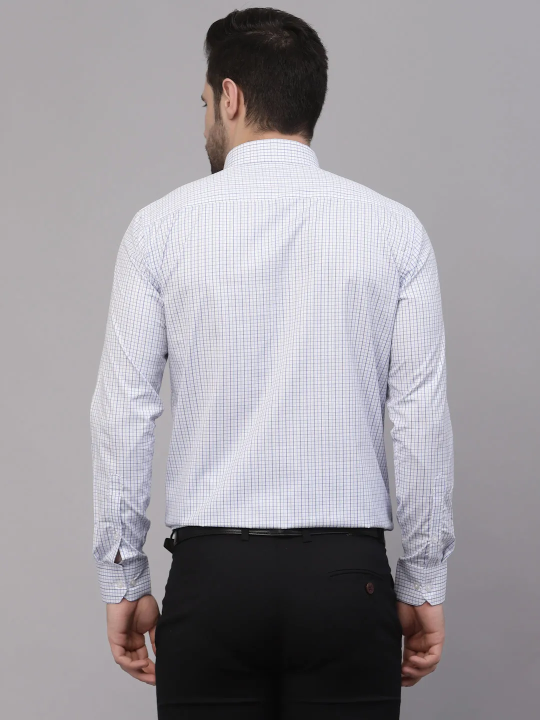 Style Quotient Men White and Lilac Checks Yarn Dyed PolyCotton Regular Formal Shirt