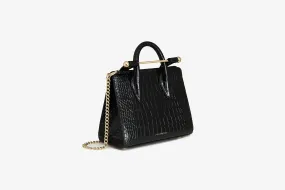 The Strathberry Nano Tote - Croc-Embossed Leather Black