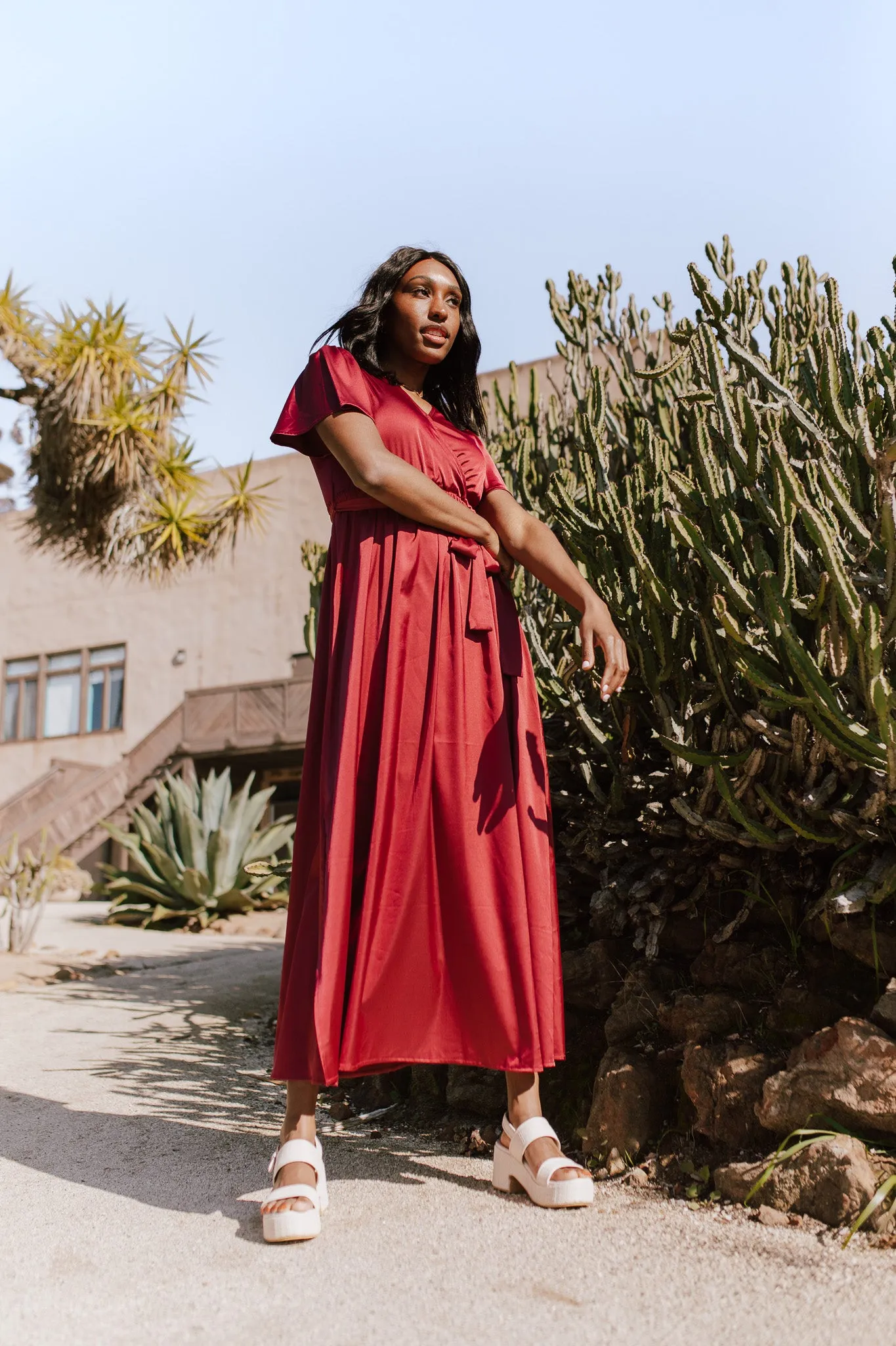 The Tucson Satin Maxi Dress in Berry