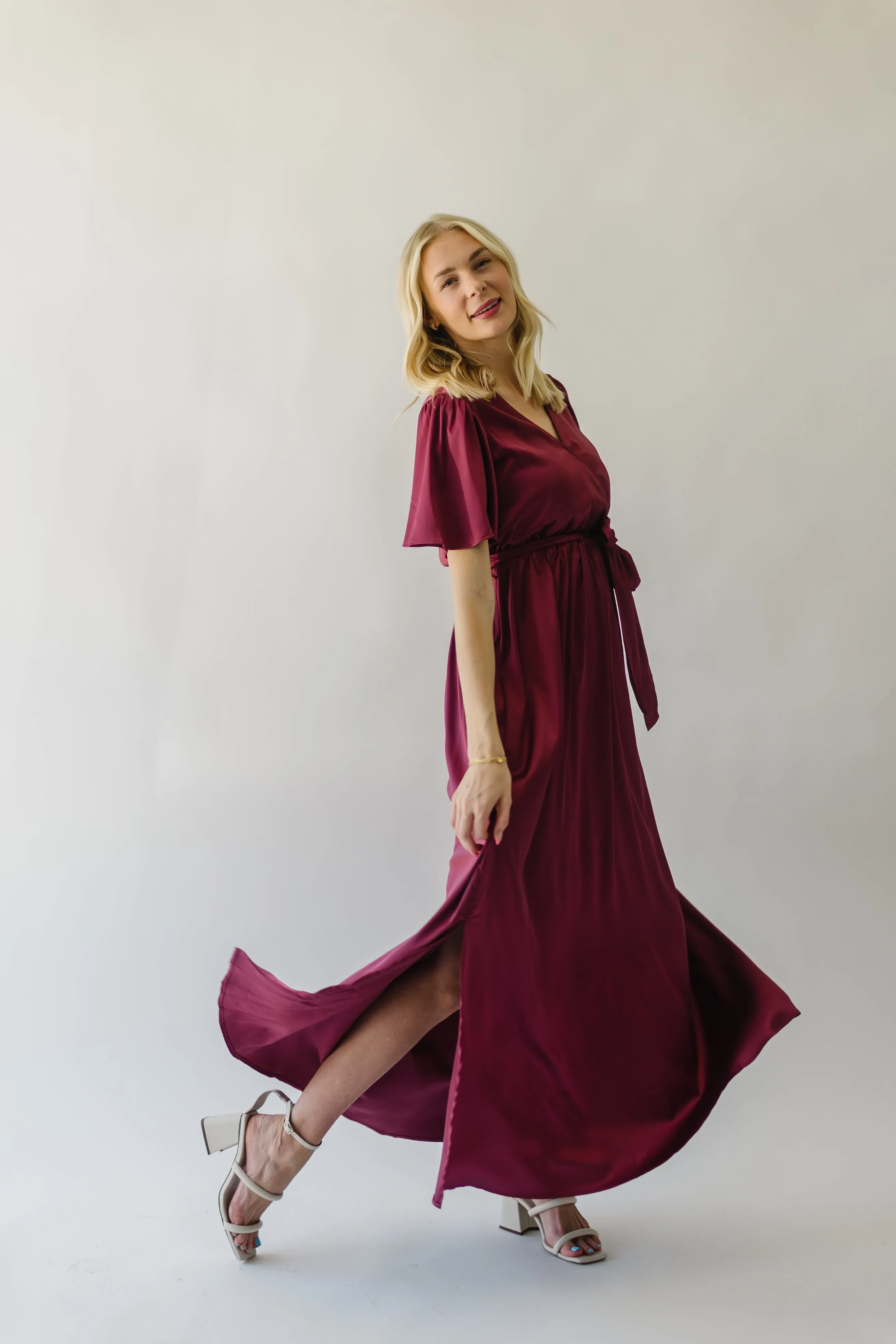 The Tucson Satin Maxi Dress in Berry