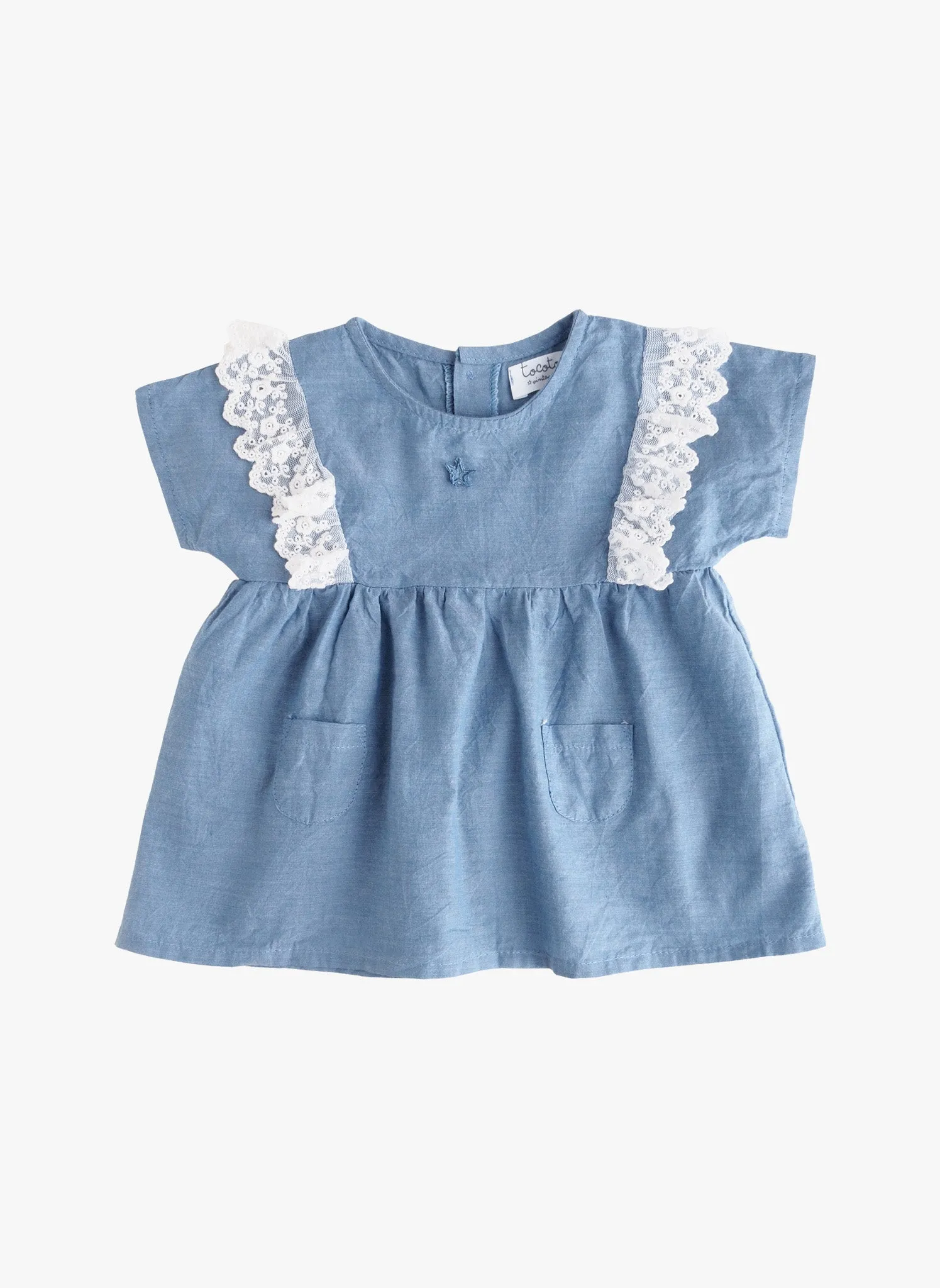 Tocoto Vintage Girls Chambray Lace Dress