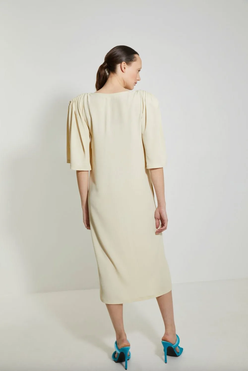 VERONIQUE LEROY - Gathered Shoulder Dress in Plaster