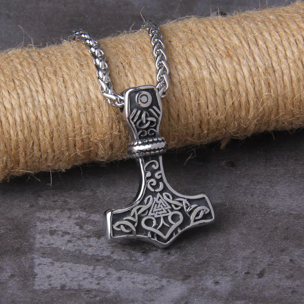 Viking Mjolnir Necklace With Valknut