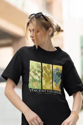 Vincent Van Gogh (Roses, Sunflowers & Irises) Graphic Printed Unisex Black Oversized T Shirt