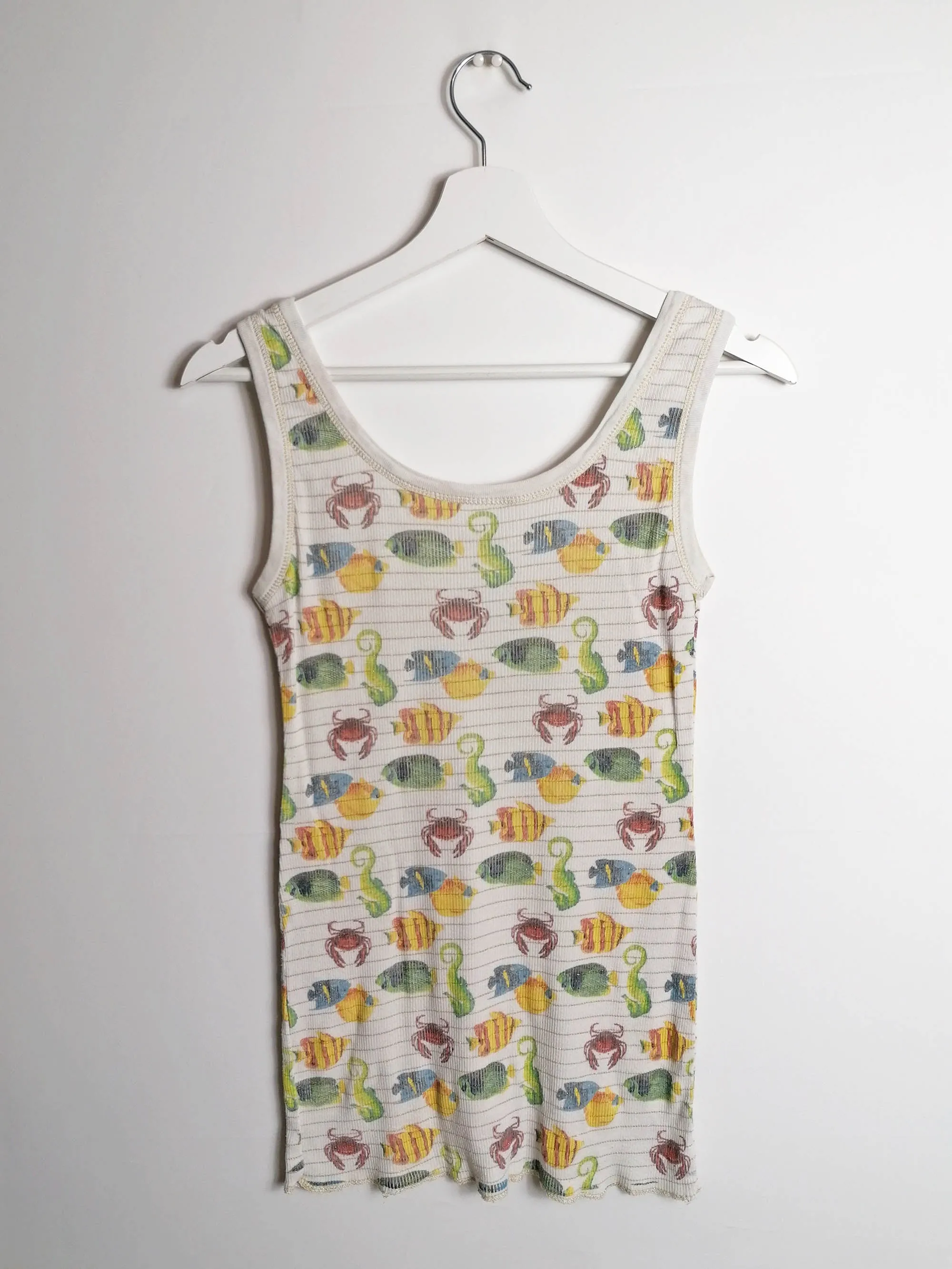 Vintage Y2K Ribbed Tank Top Fish Print - M