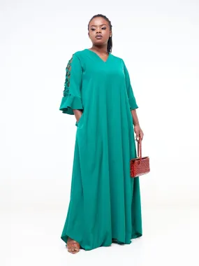 Vivo Dali 3/4 Cut Out Sleeve Maxi Dress - Green