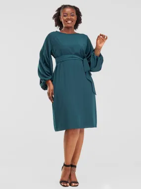 Vivo Zaria Cowl Sleeve Shift Dress - Dark Green