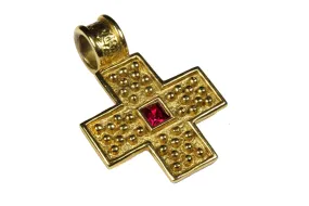 YVES SAINT LAURENT cross red stone pendant