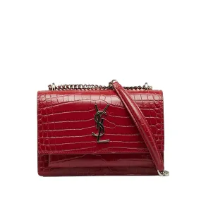 Yves Saint Laurent Sunset Red Croc Embossed Leather